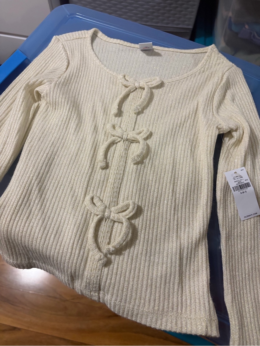 Old Navy Cream Rib-Knit Tie-Front Sweater Top